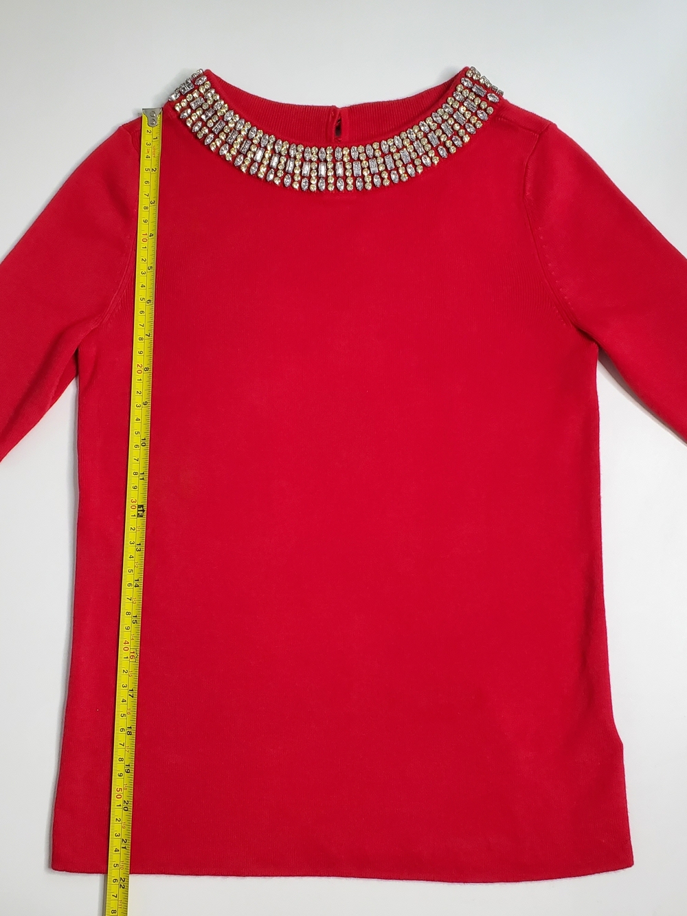 Talbots Women's Embellished Cotton Blend Sweater, Red (Size Petite) - Picture 4 of 7